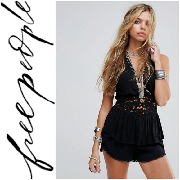 Free People Tops - Free People Megan Lace Insert Boho Tank Top Size L